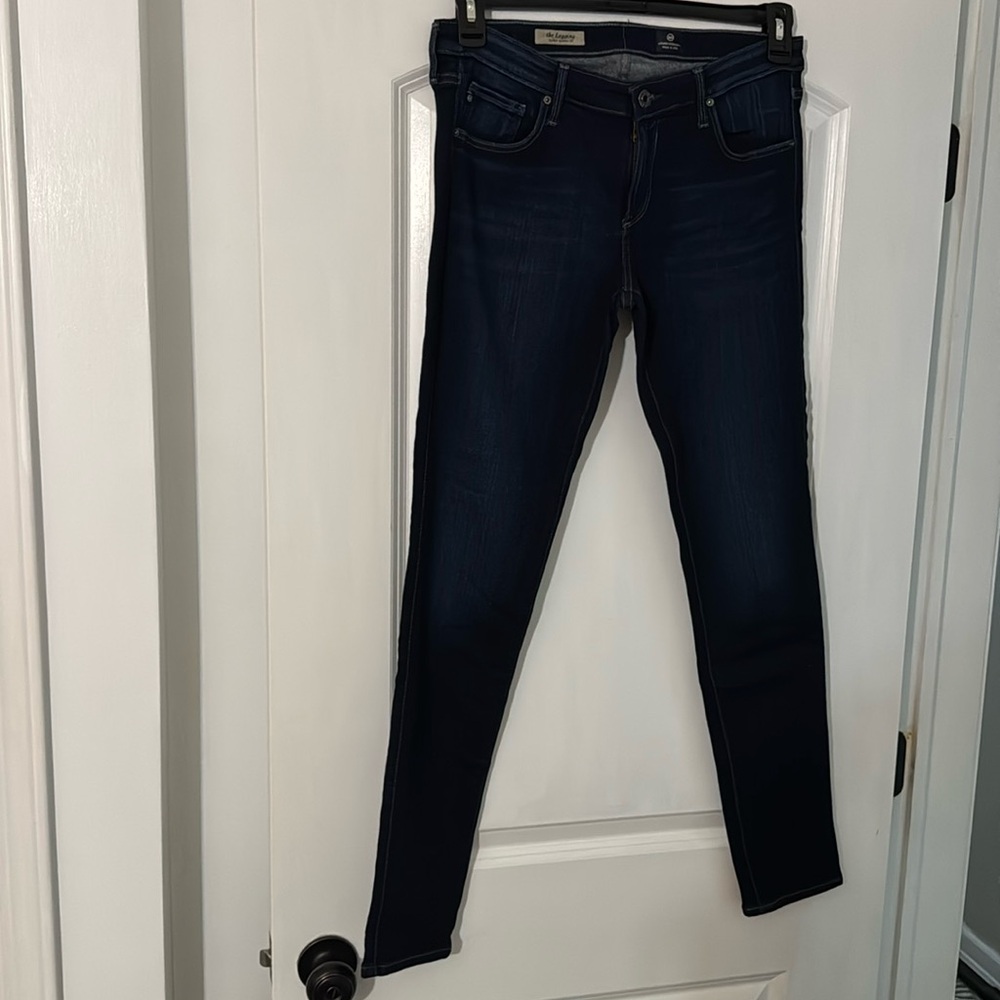 AG dark denim, skinny legging jeans.